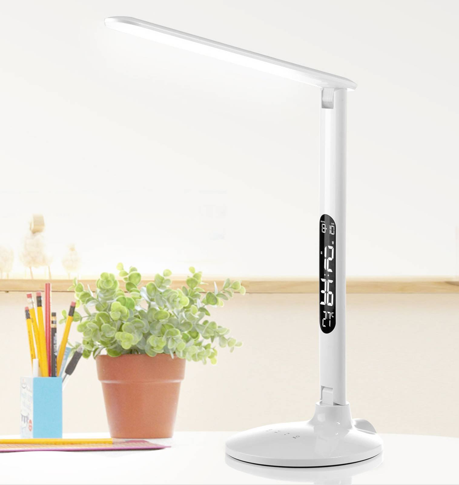Success LED-skrivebordslampe med klokke, hvit