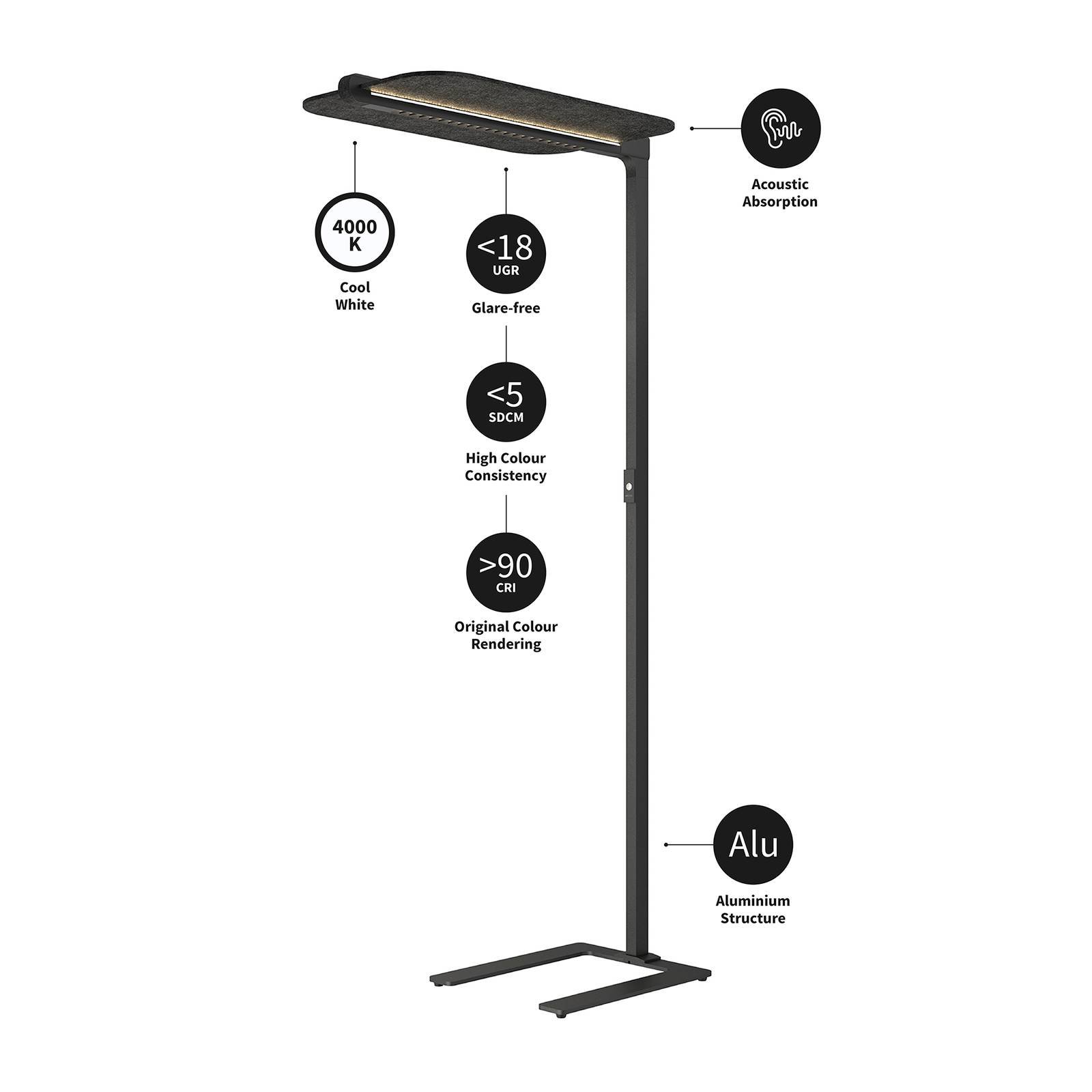 Arcchio Ameir LED-gulvlampe til kontor, filt grå