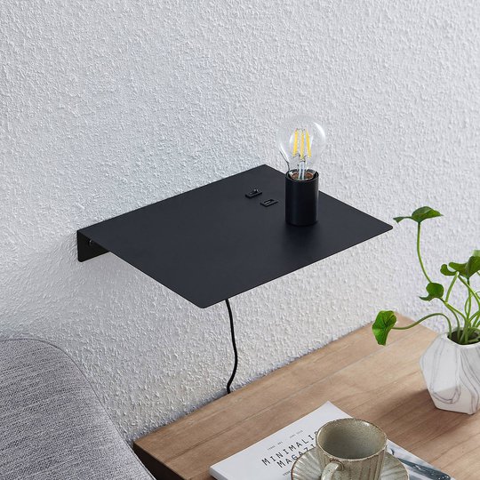 Lucande Malvina vegglampe, hylle, USB, svart