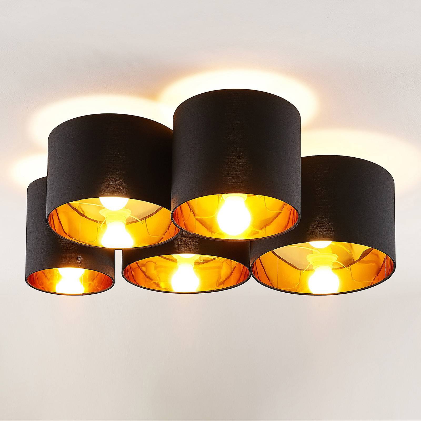 Lindby Laurenz taklampe, 5 lys 83cm svart-gull