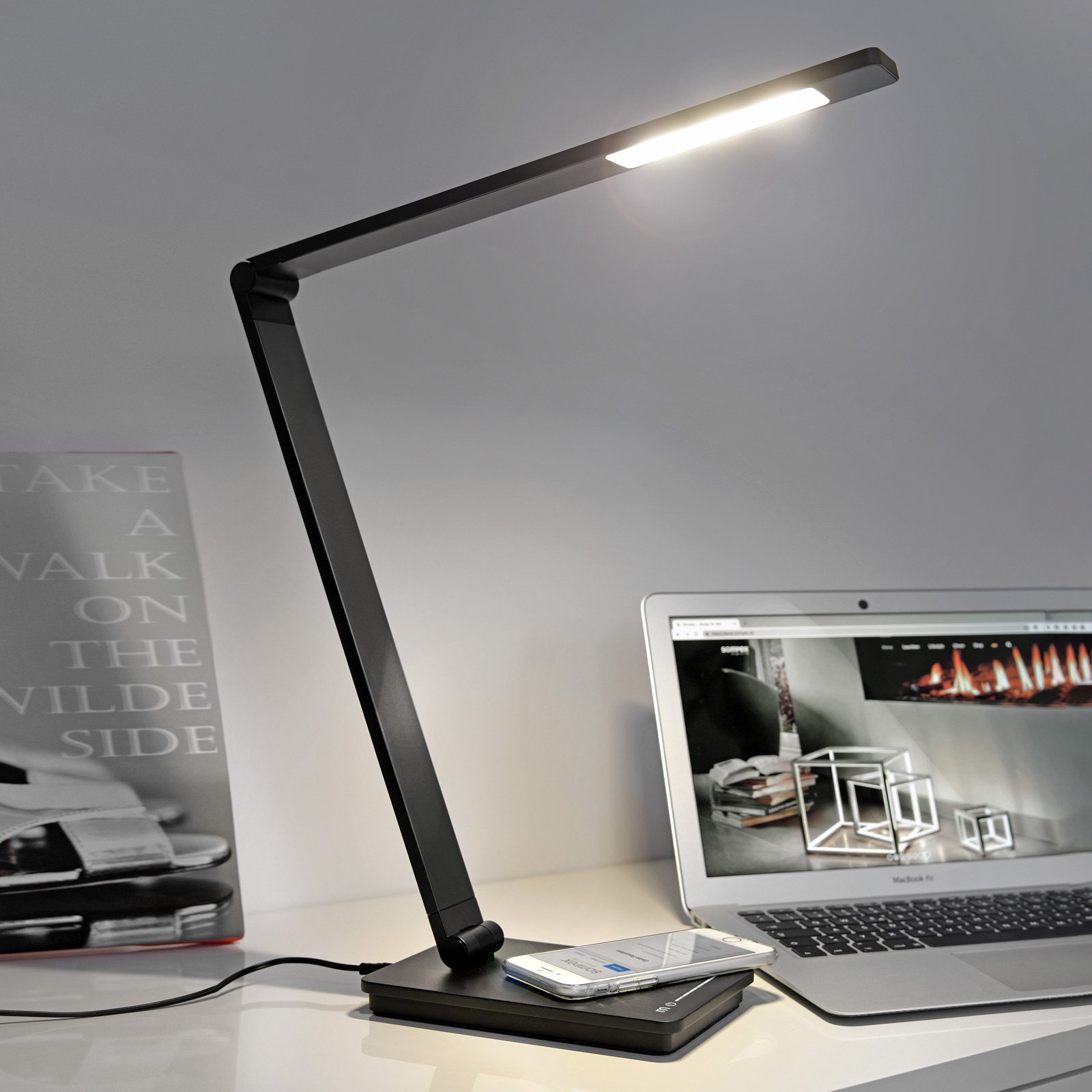 Skrivebordslampe Uli Phone, QI-ladestasjon, svart