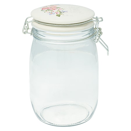 Jacobe glasskrukke 1l, hvit/mønster