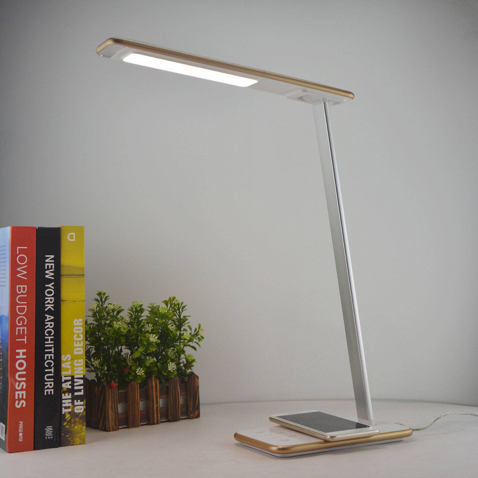 LED-skrivebordslampe Orbit med induksjon gull