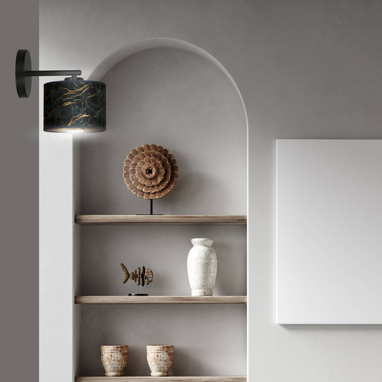 Vegglampe Jari stoff, svart-marmorert