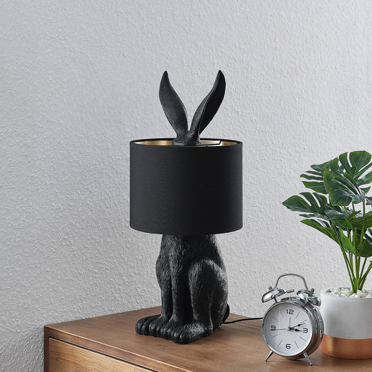 Lindby Lorentina, tekstil-bordlampe, kanin, svart