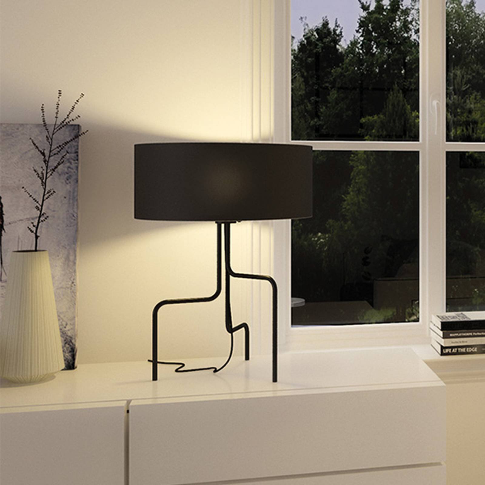 Tekstil-bordlampe Borneo, svart, tre bein
