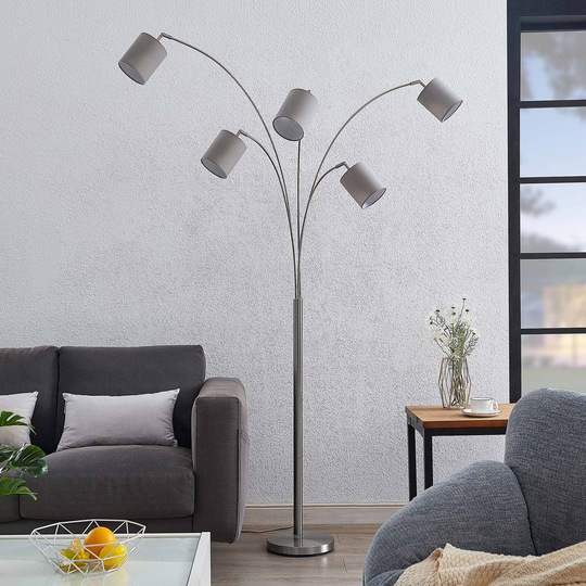 Lindby Abiram gulvlampe, nikkel/taupe