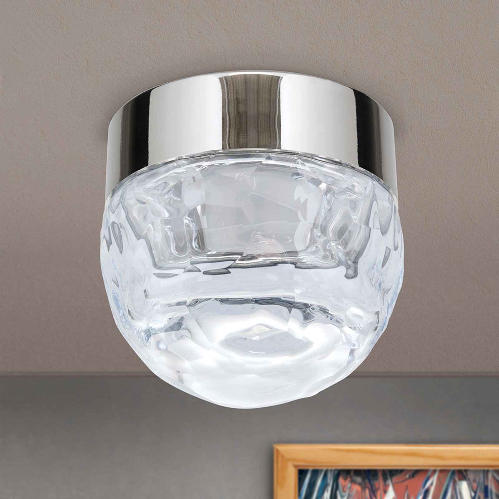 LED-taklampe Ball 1 lyskilde, nikkel, rund