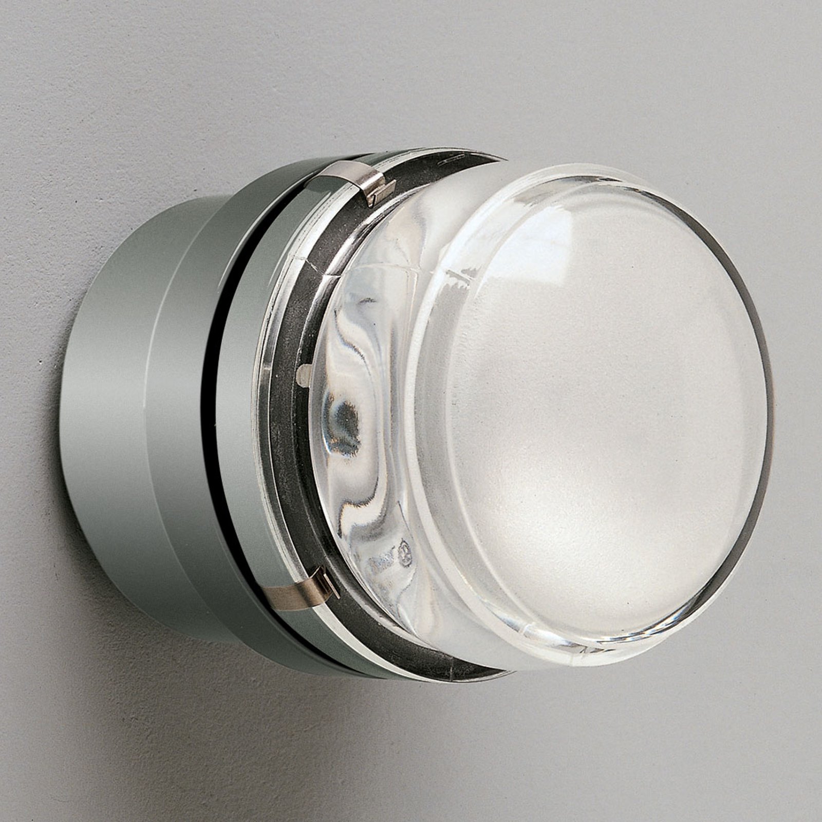 Fresnel - vegglampe med glasslinse, krom - IP44
