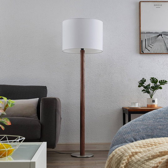 Lucande Larkira stoff-gulvlampe, rund, 48 cm