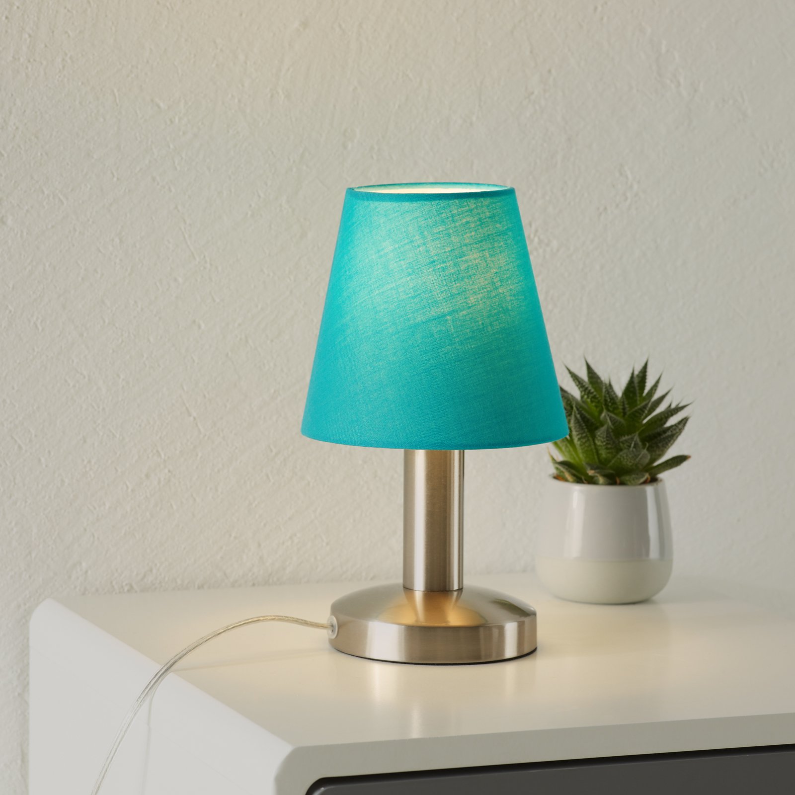 Turkisfarget bordlampe Merete touch-funksjon