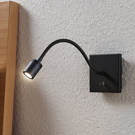 LED-veggleselampe Mayar, fleksarm, svart