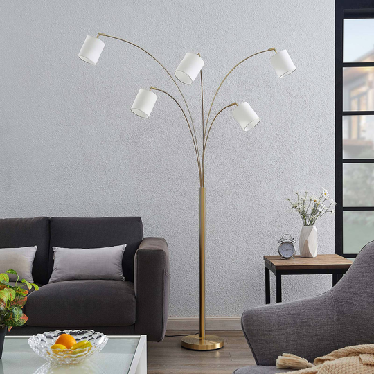 Lindby Abiram gulvlampe, messing/hvit