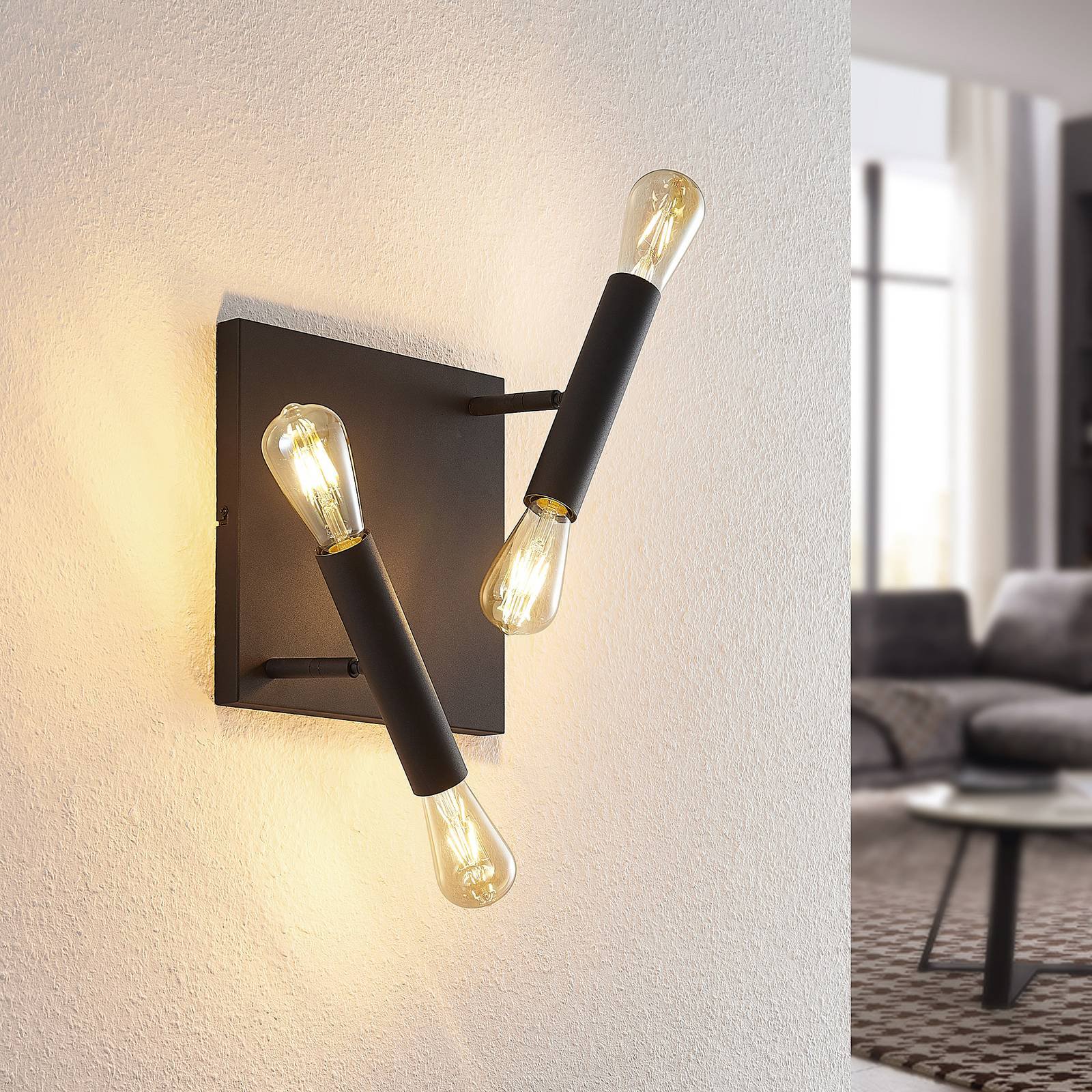 Lindby Belana vegglampe i svart, 4 lyskilder