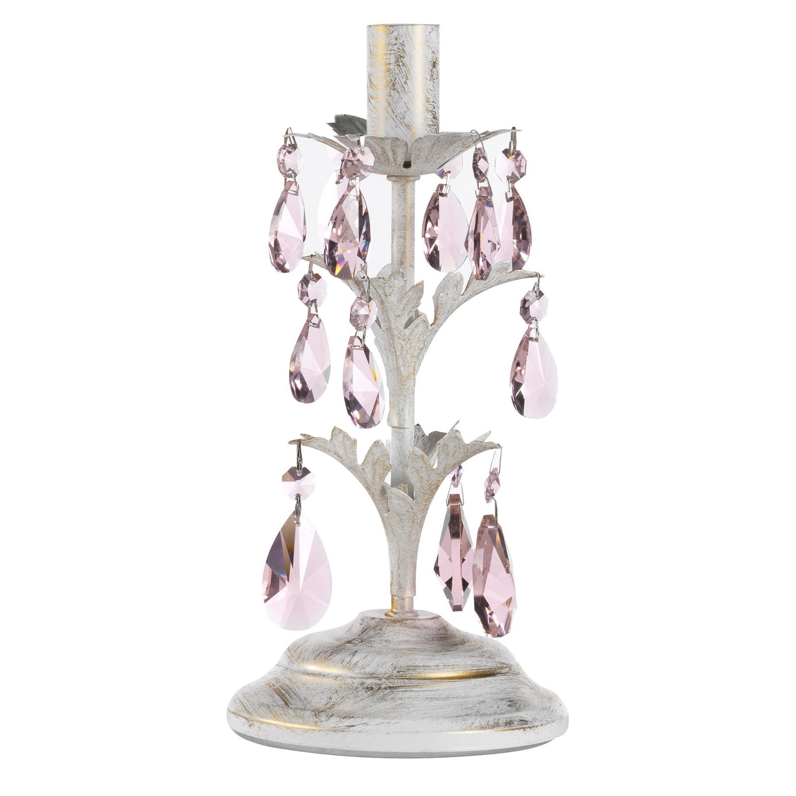 Bordlampe Kate, i hvit med rosa krystaller