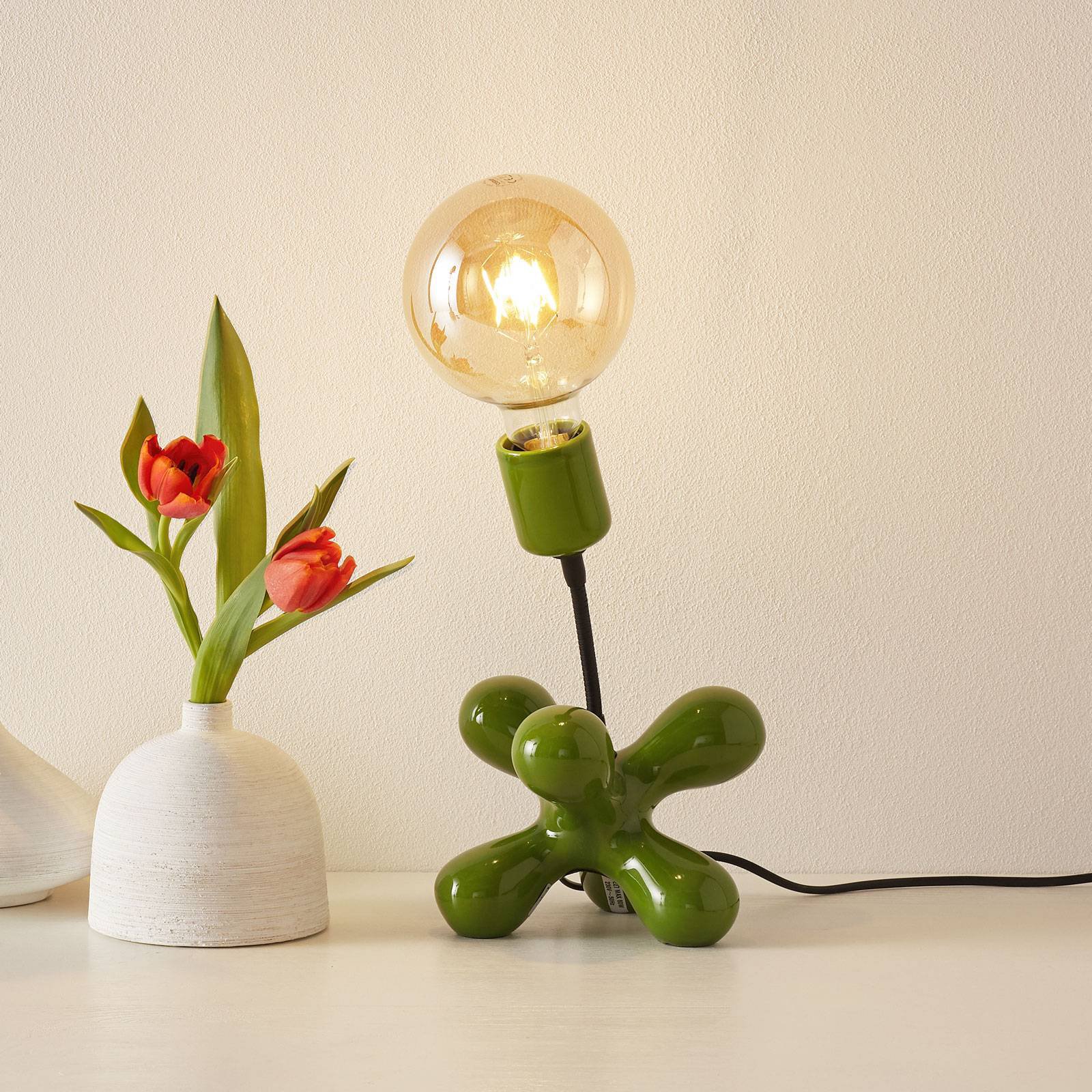 Keramisk bordlampe L181 med fleksarm, grønn blank