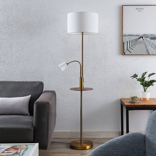 Lindby Aovan gulvlampe med hylle og USB, bronse