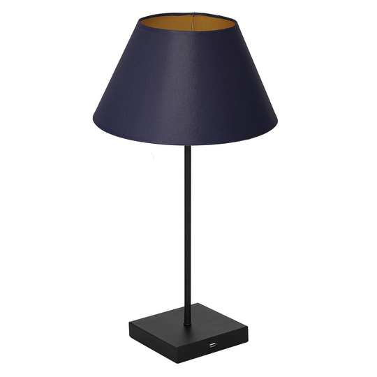Bordlampe Table, svart, skjerm konisk blå-gull