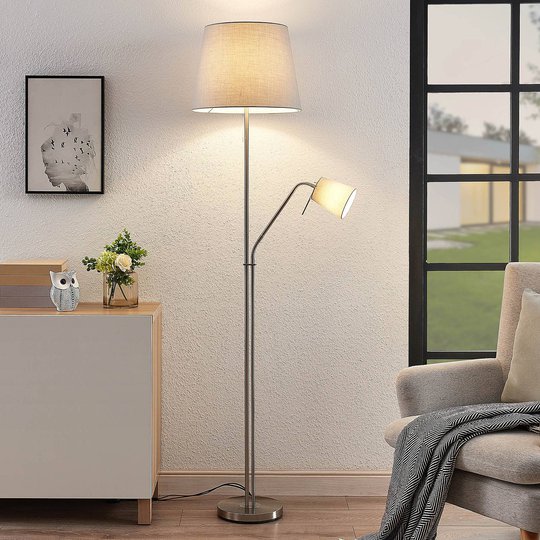 Lindby Nantwin gulvlampe tekstilskjerm, grå