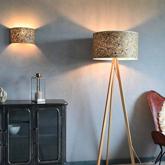 LeuchtNatur Ligno gulvlampe eik, høy/engblomster