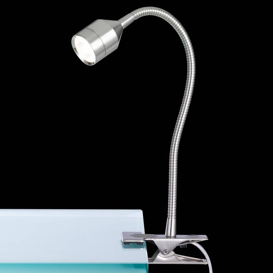LED-klemmelampe Lovi med snorbryter, nikkel