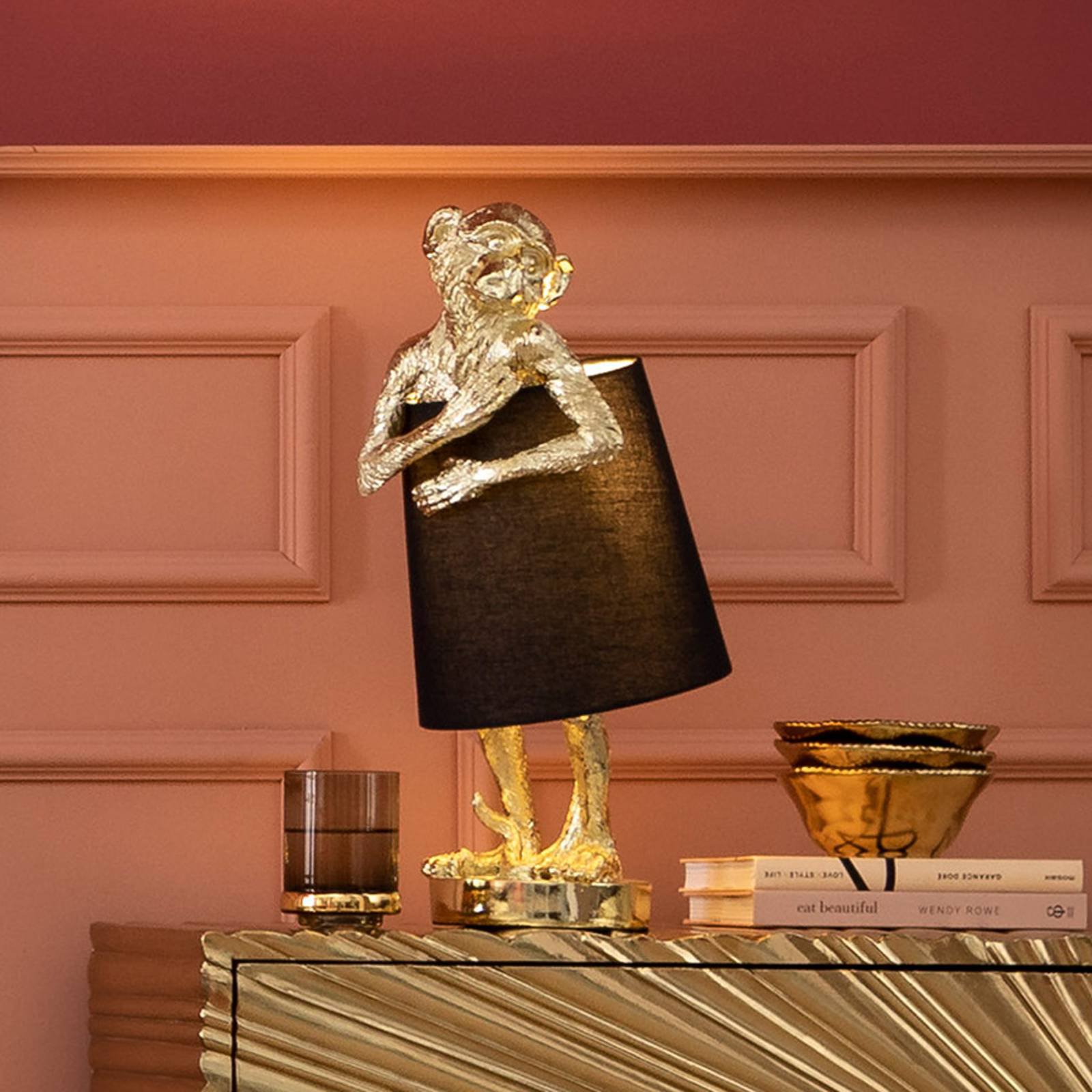 KARE Animal Monkey bordlampe svart/gull
