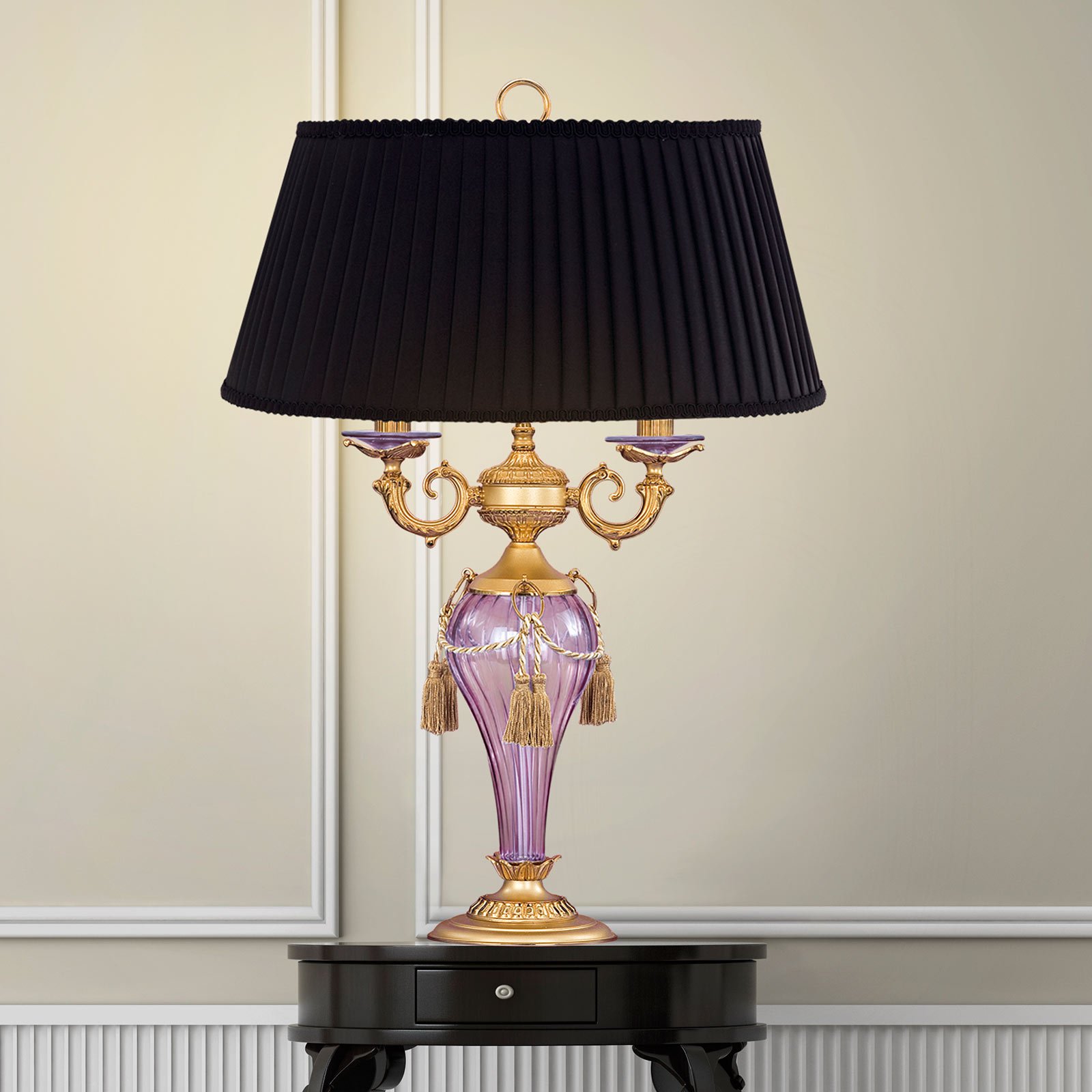 Bordlampe Hero 72 cm svart, gull matt, klar lilla