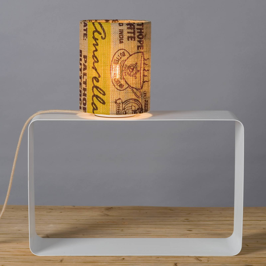 Bordlampe N°16 Perlebønne med kaffesekk-skjerm