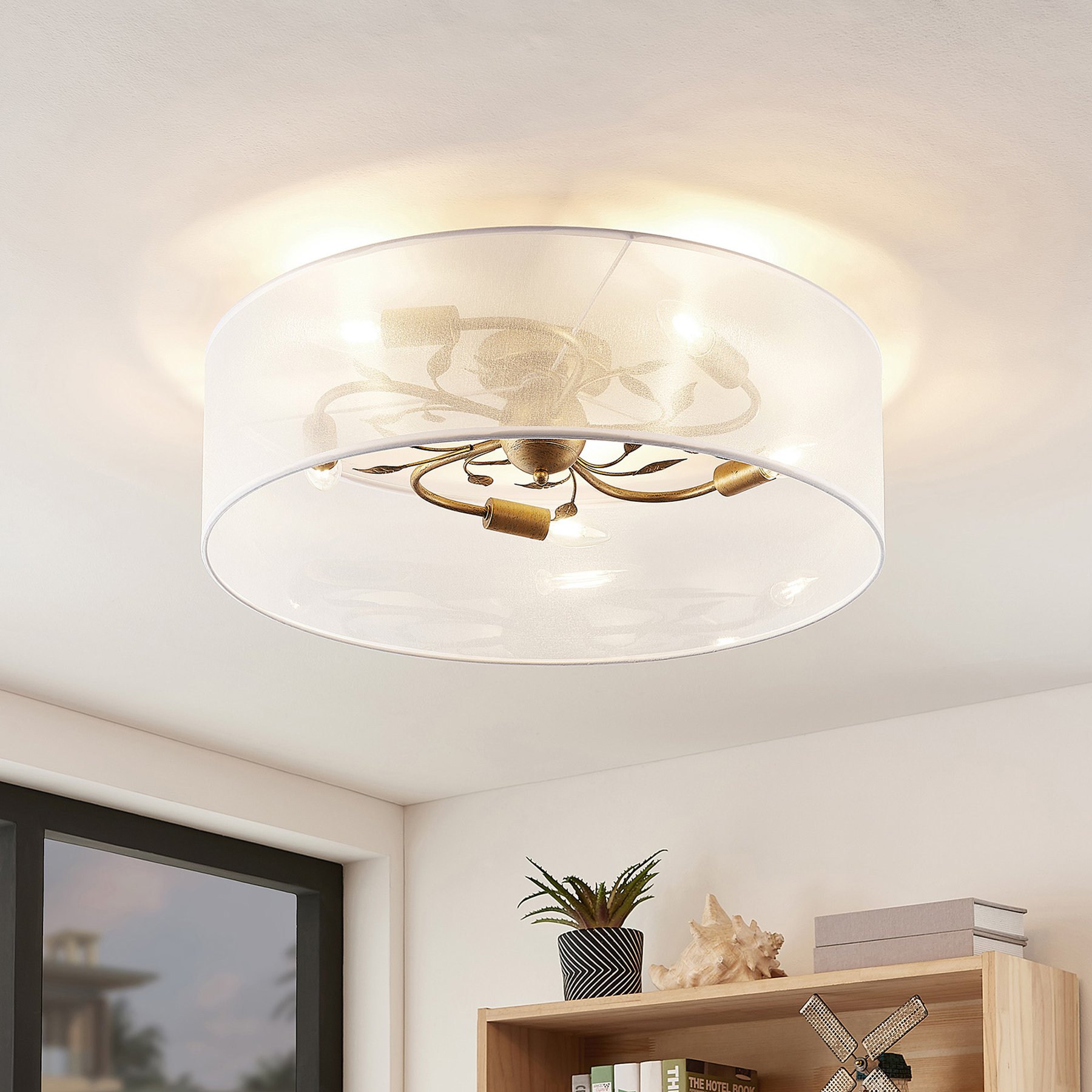 Lindby Tarik tekstil-taklampe, hvit, 60 cm