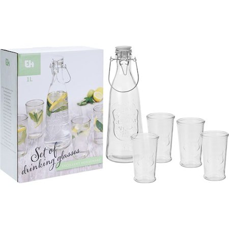 Vannkanne og glass 5 deler
