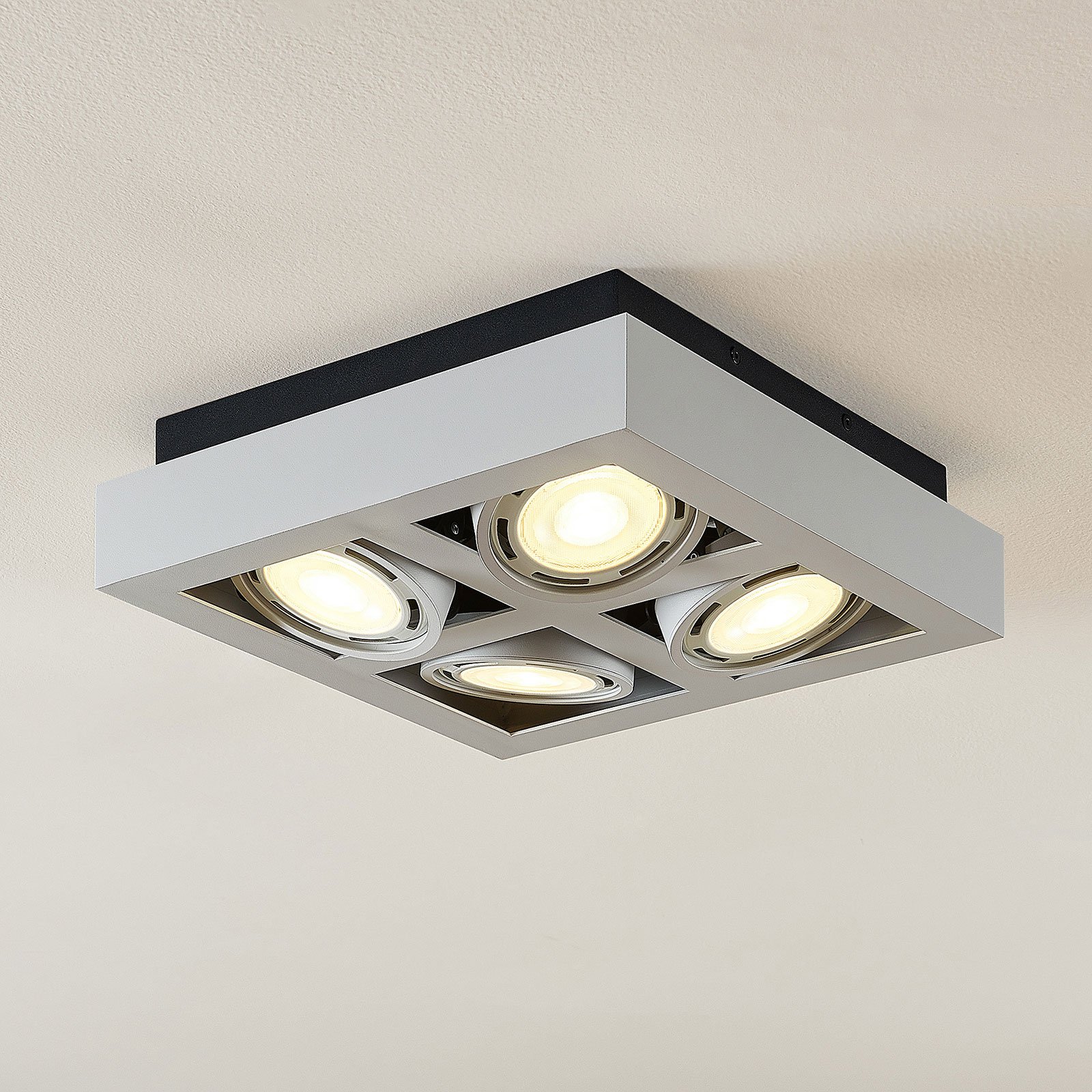 LED-takspot Ronka, 4 lyskilder, kvadratisk, hvit