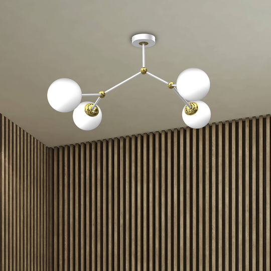 Taklampe Jaya, 4 lyskilder, hvit/gull