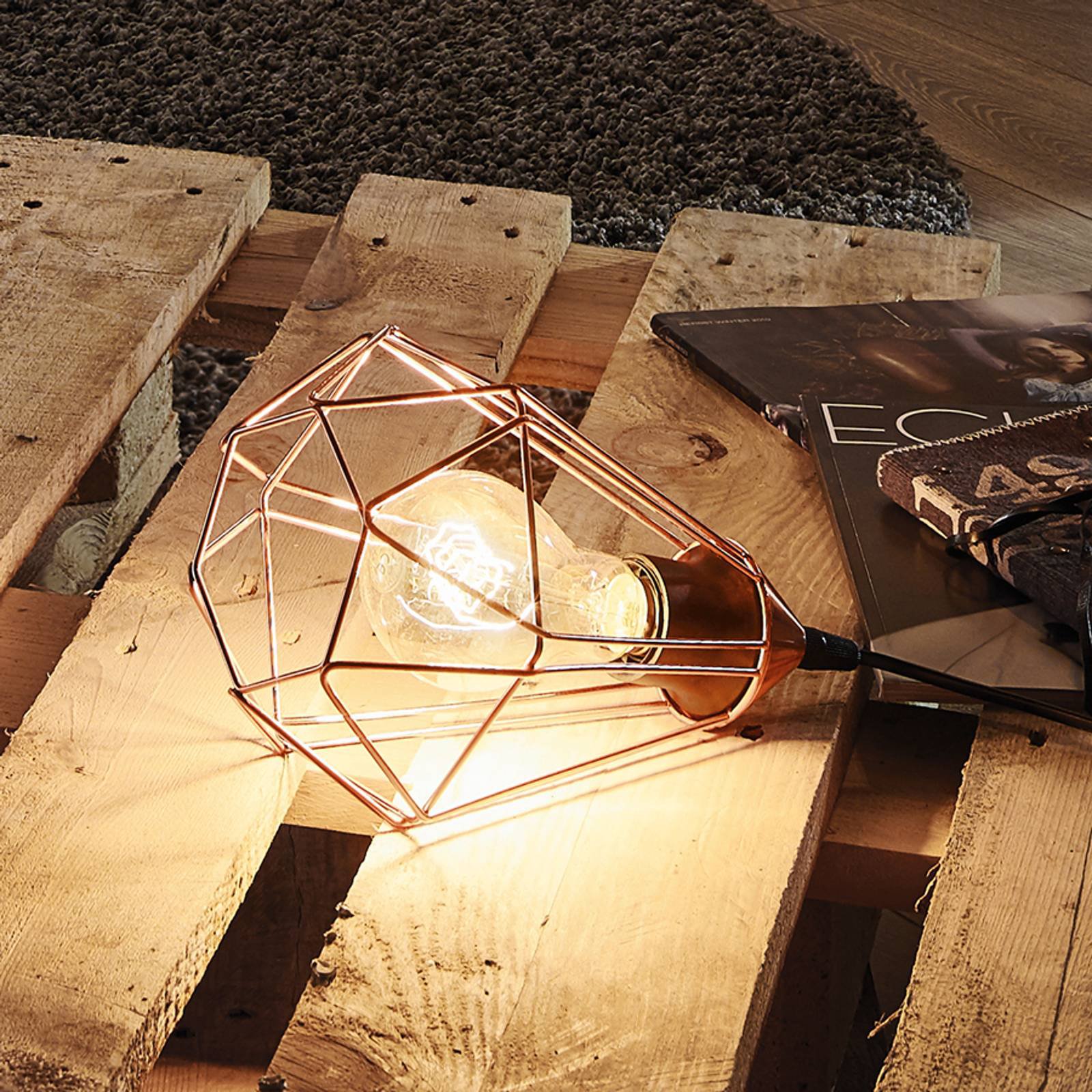 Vintage-bordlampen Tarbes med kobberfinish