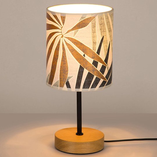 Bordlampe Jaro med motivtrykk og eikebase