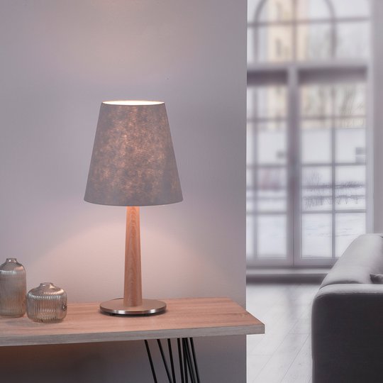 Lucande Elif bordlampe filt, konisk naturlig eik