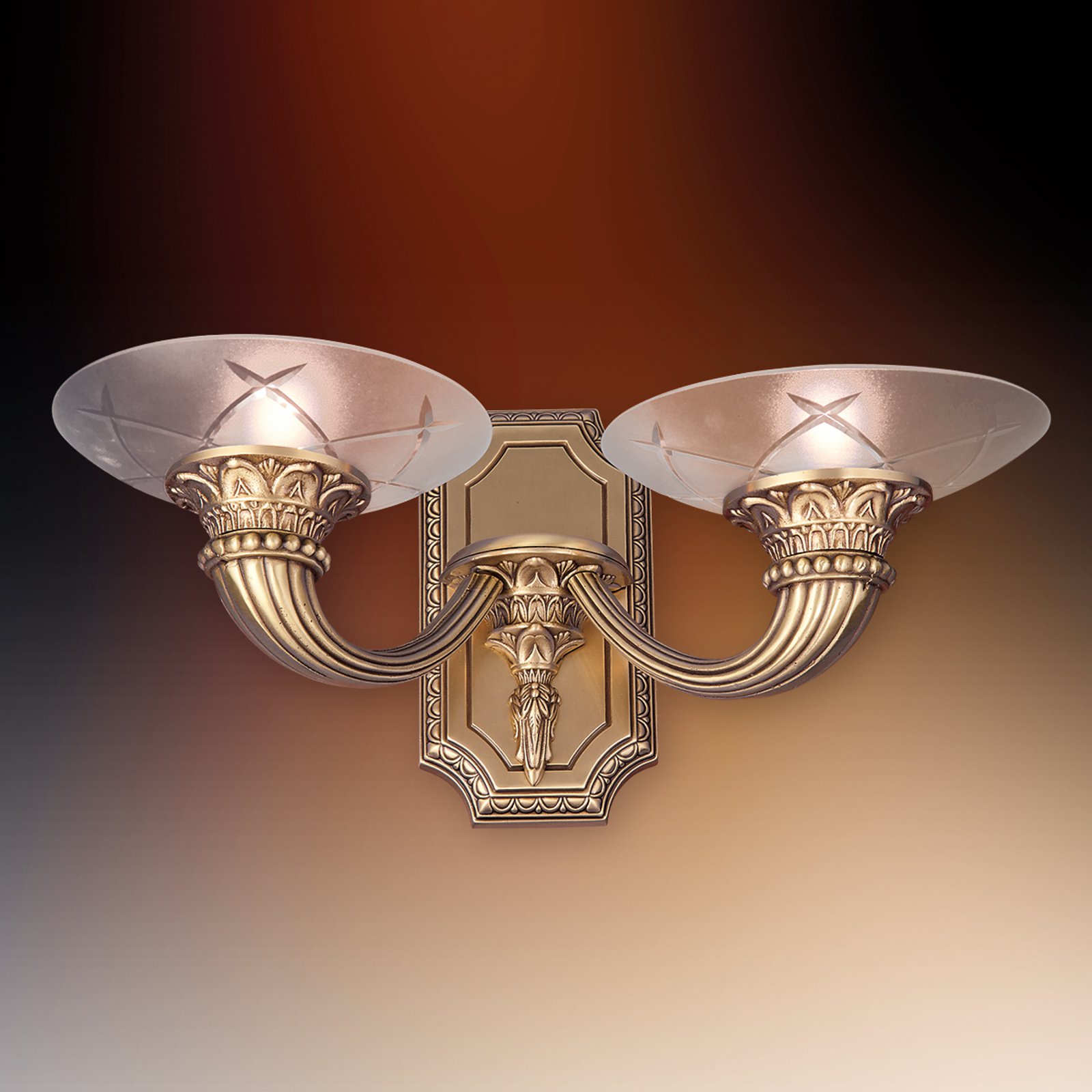Vegglampe Arena med etset glass, to lyskilder