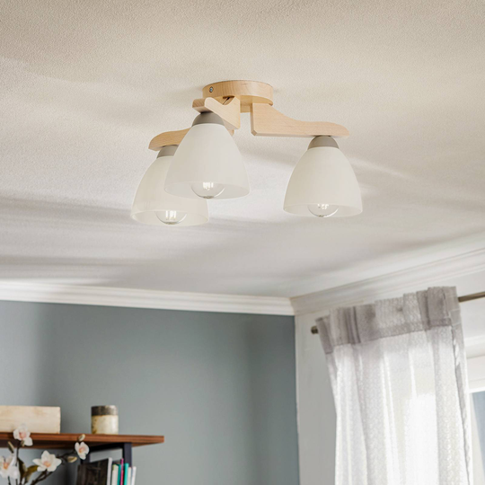 Haro taklampe, hvit bøk/hvit, 3 lyskilder