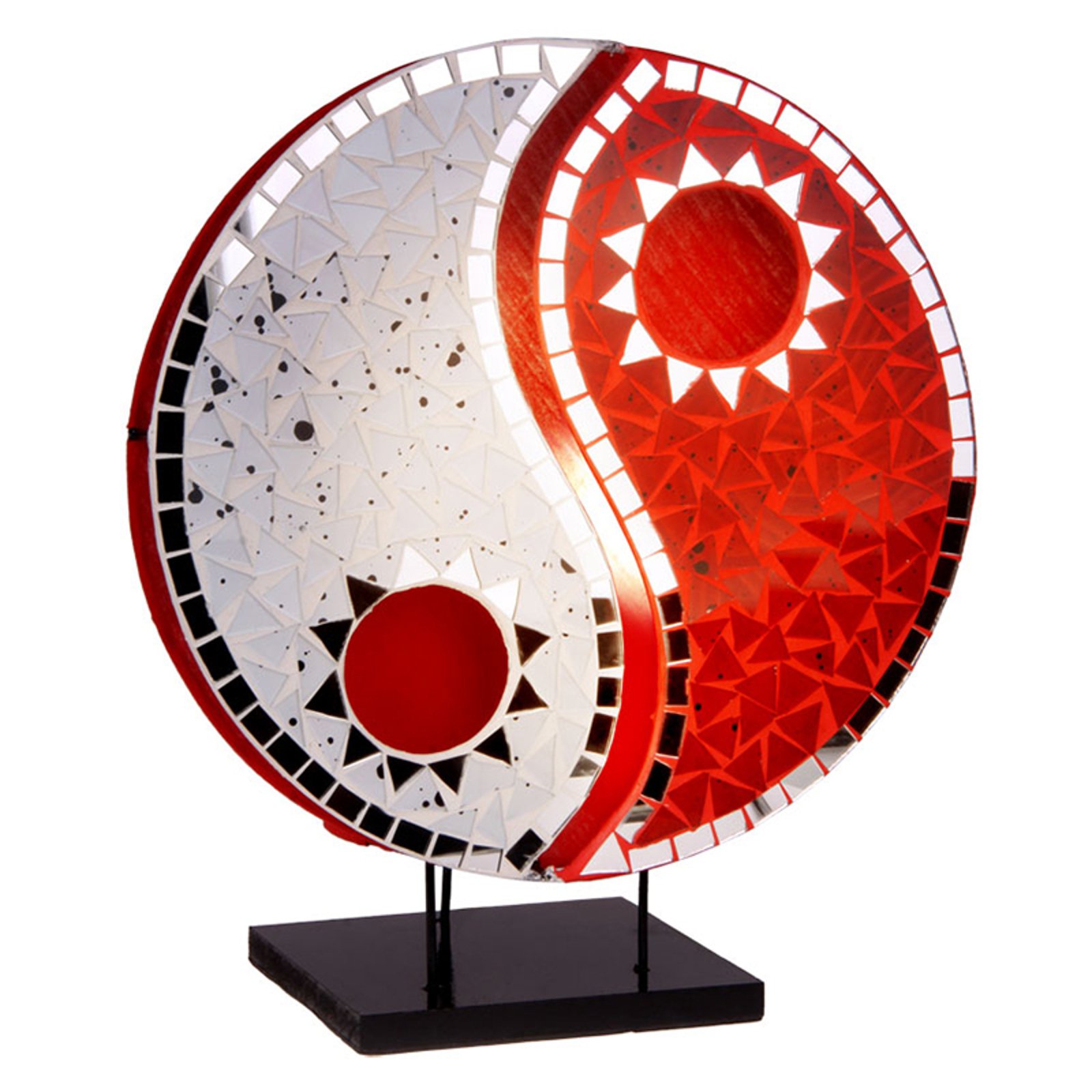 Bordlampe Ying Yang med mosaiske speilsteiner, rød