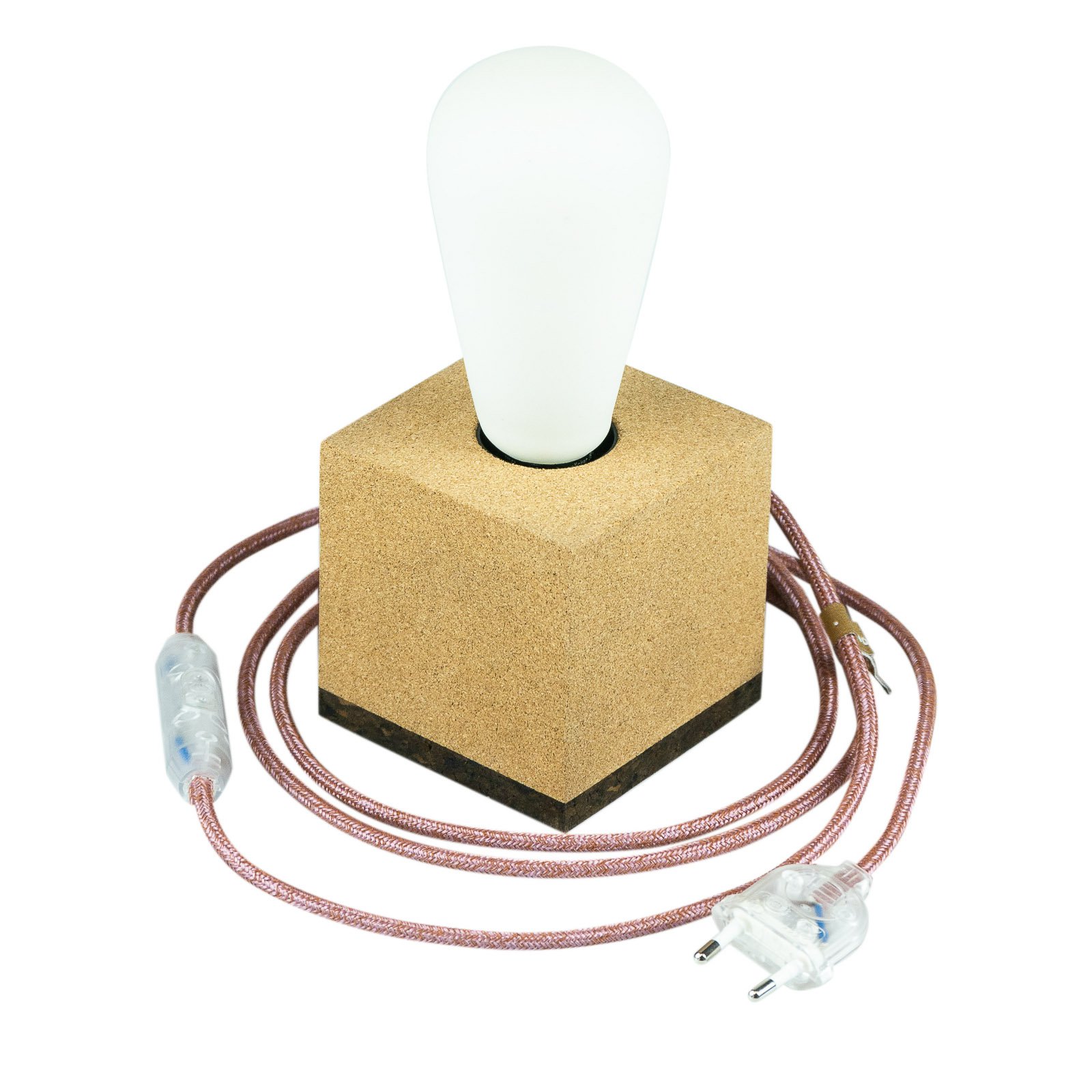 SEGULA Würfel bordlampe av kork, kabel marsala