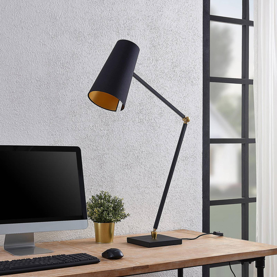 Lucande Kemoni bordlampe med tekstilskjerm