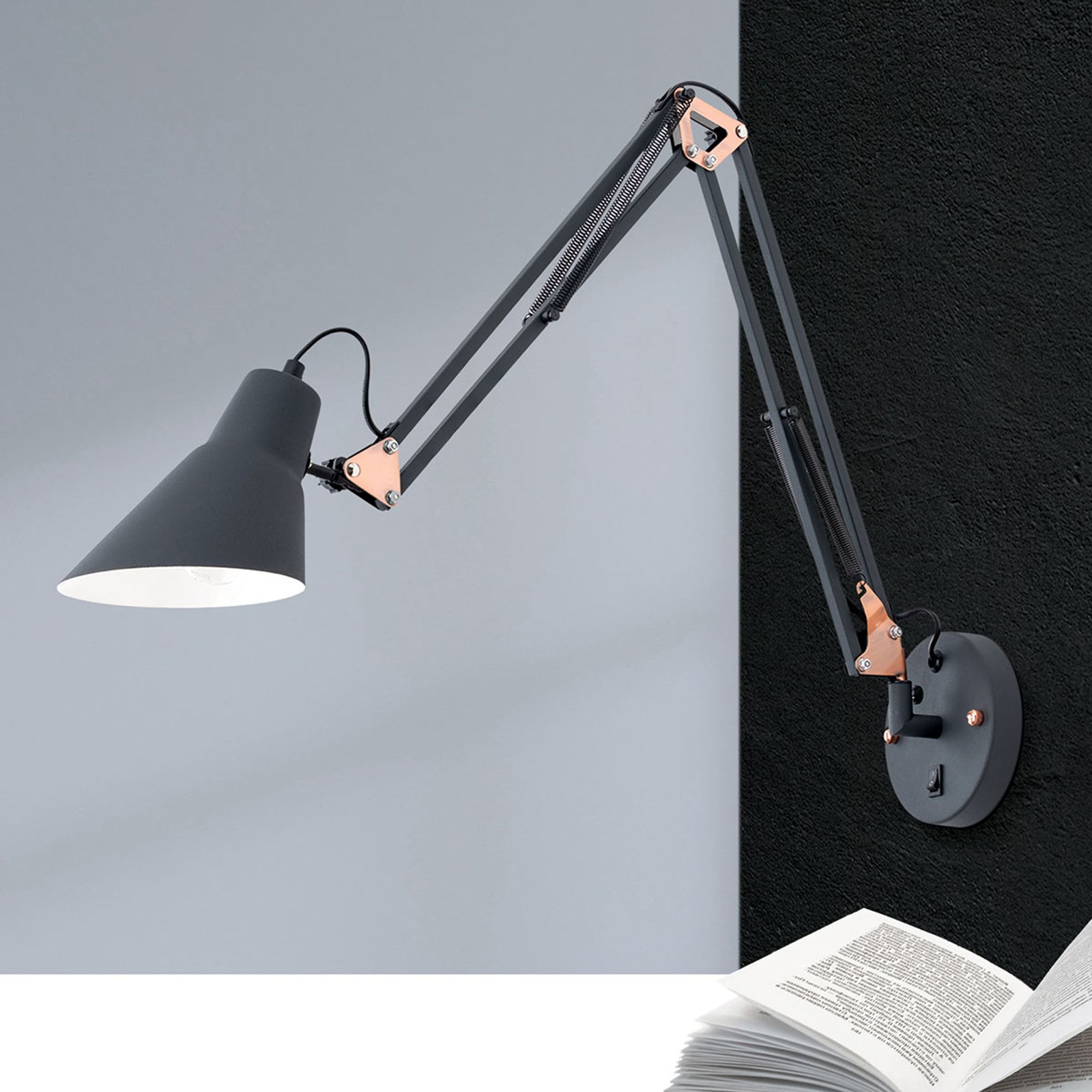 Fjærtrekk-vegglampe Bachelor med bryter