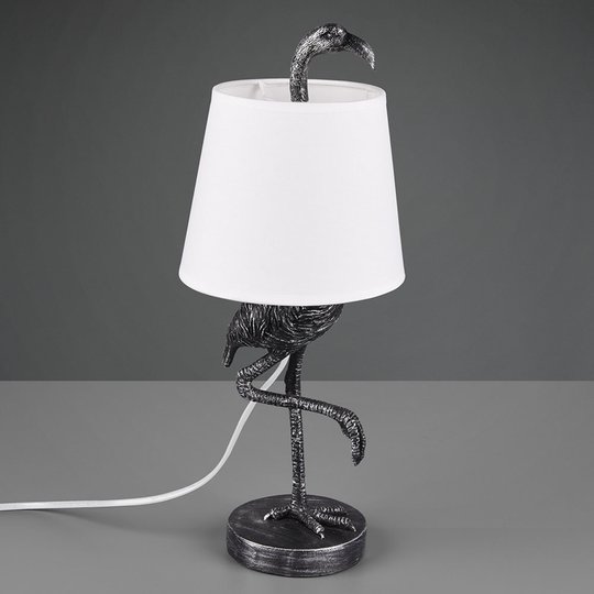 Bordlampe Lola med flamingofigur, sølv/hvit