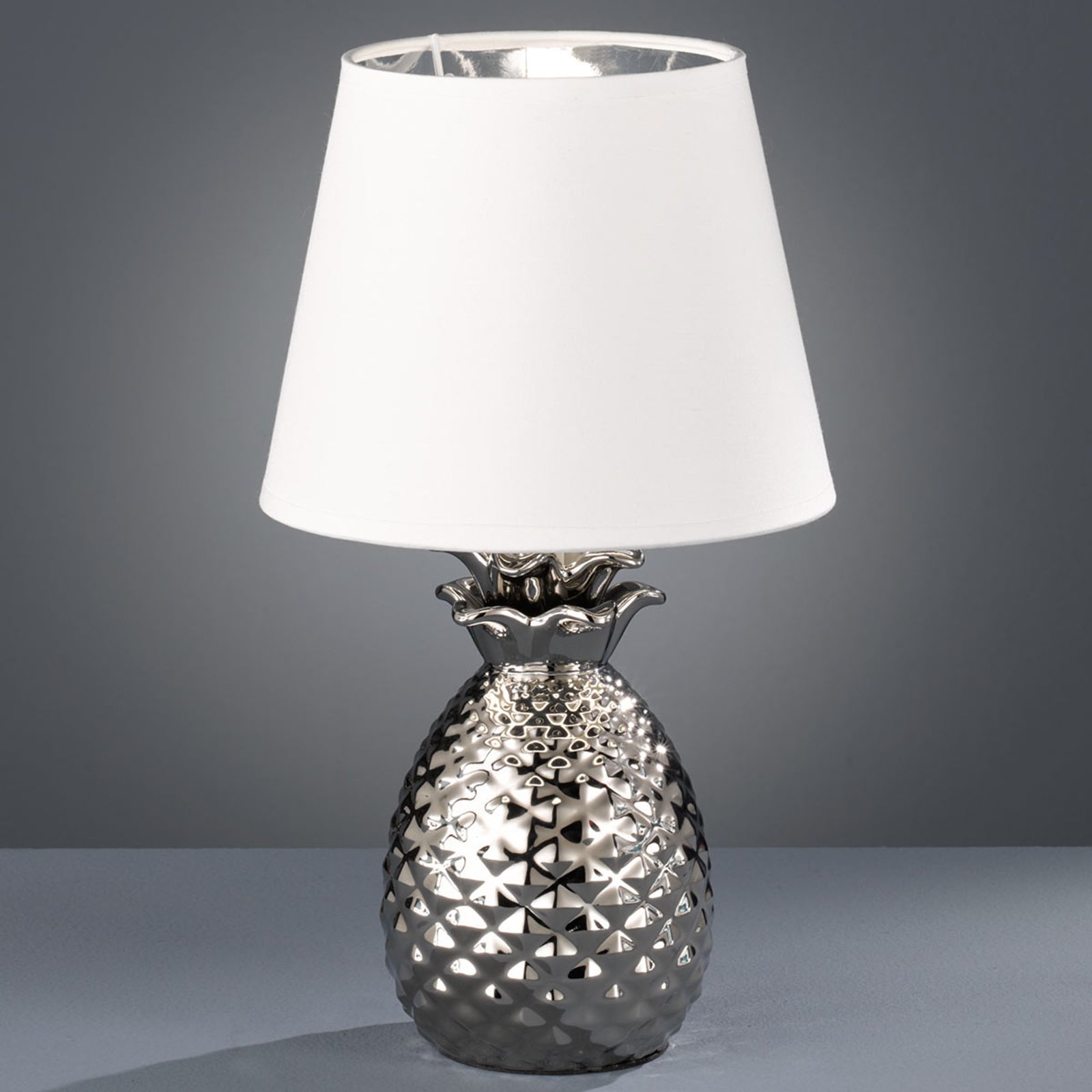 Dekorativ bordlampe Pineapple i keramikk, sølv