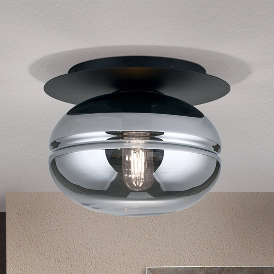 Taklampe Richard, metall svart, glass røyk