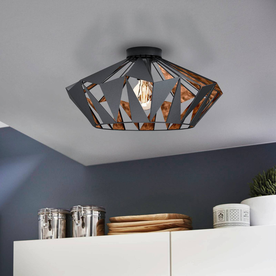 Taklampe Carlton, Ø 47 cm, svart/kobber