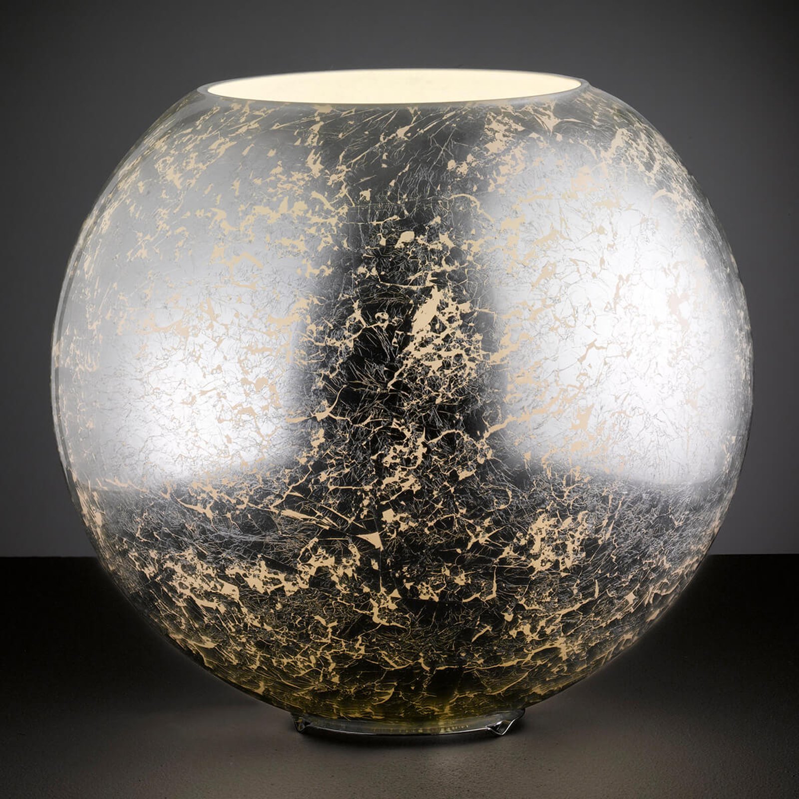 Sølvfarget glass-bordlampe Fara i kuleform