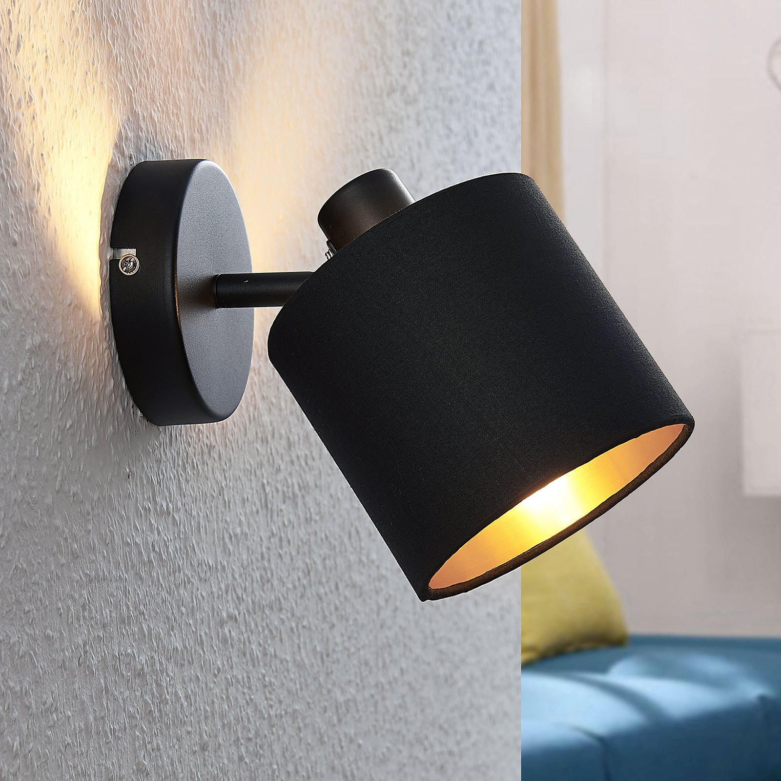 Stoff-vegglampe Vasilia i svart-gull, 1 lyskilde
