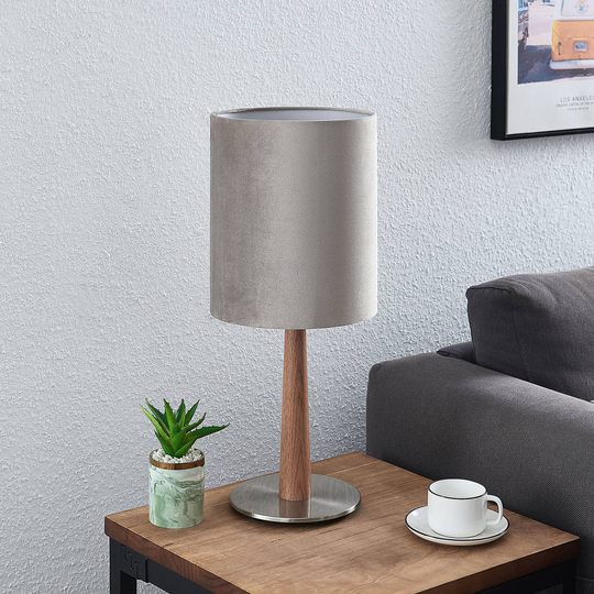Lucande Heily bordlampe, sylinder, 30 cm, grå