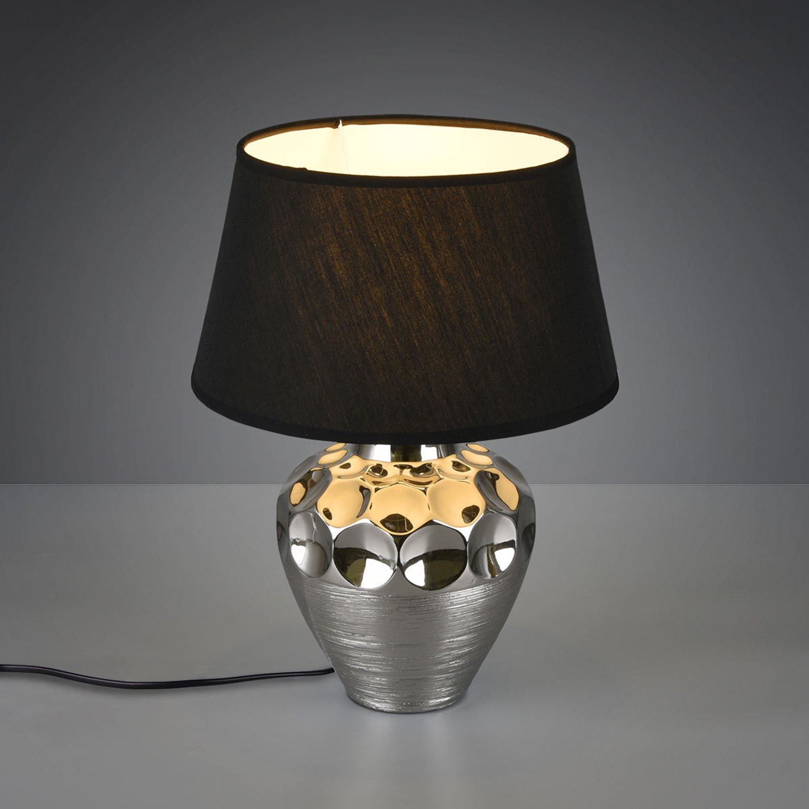 Bordlampe Luanda, keramikk og tekstil, Ø 30 cm