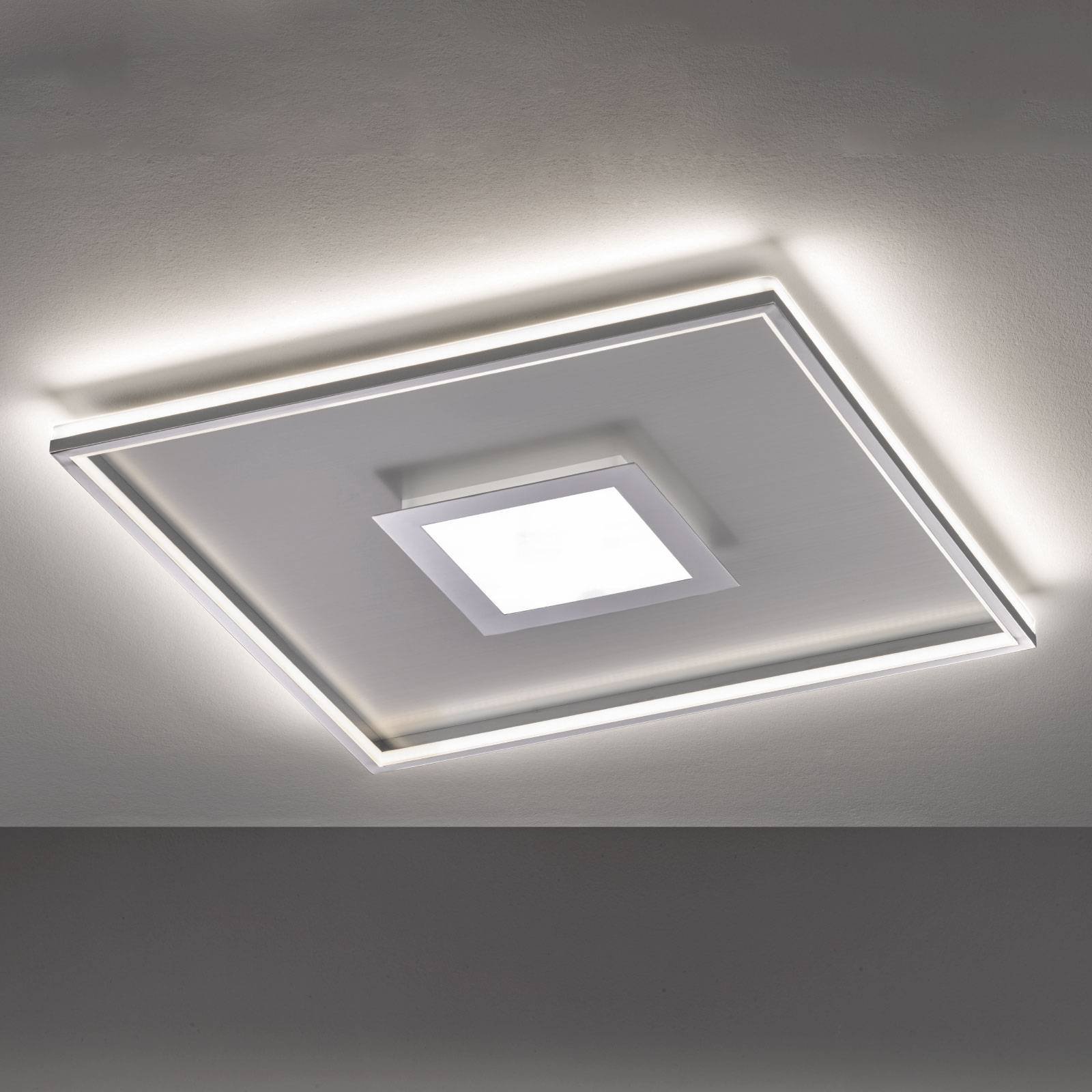 LED-taklampe Zoe, kvadratisk, krom, 80x80 cm